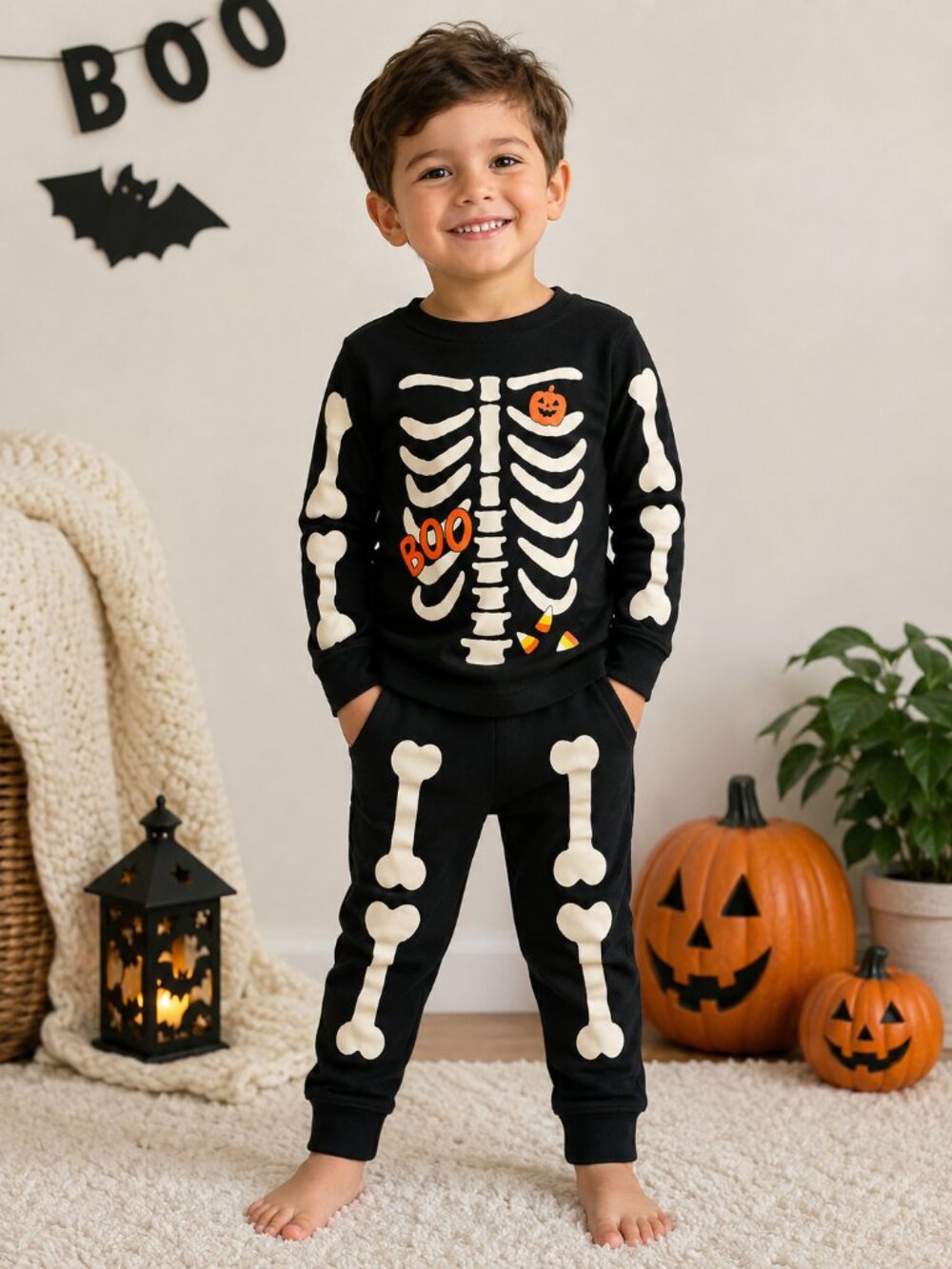 Carter’s Child of Mine 4T Halloween Skeleton Pajama Set Black 2 Piece